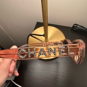Chanel pink glitter sunglasses with logo